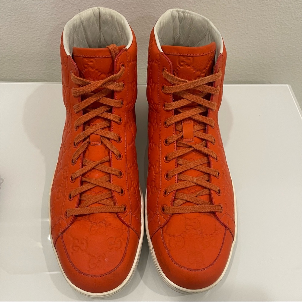 GUCCI MEN HIGH TOP ORANGE SNEAKERS - Picture 6 of 12